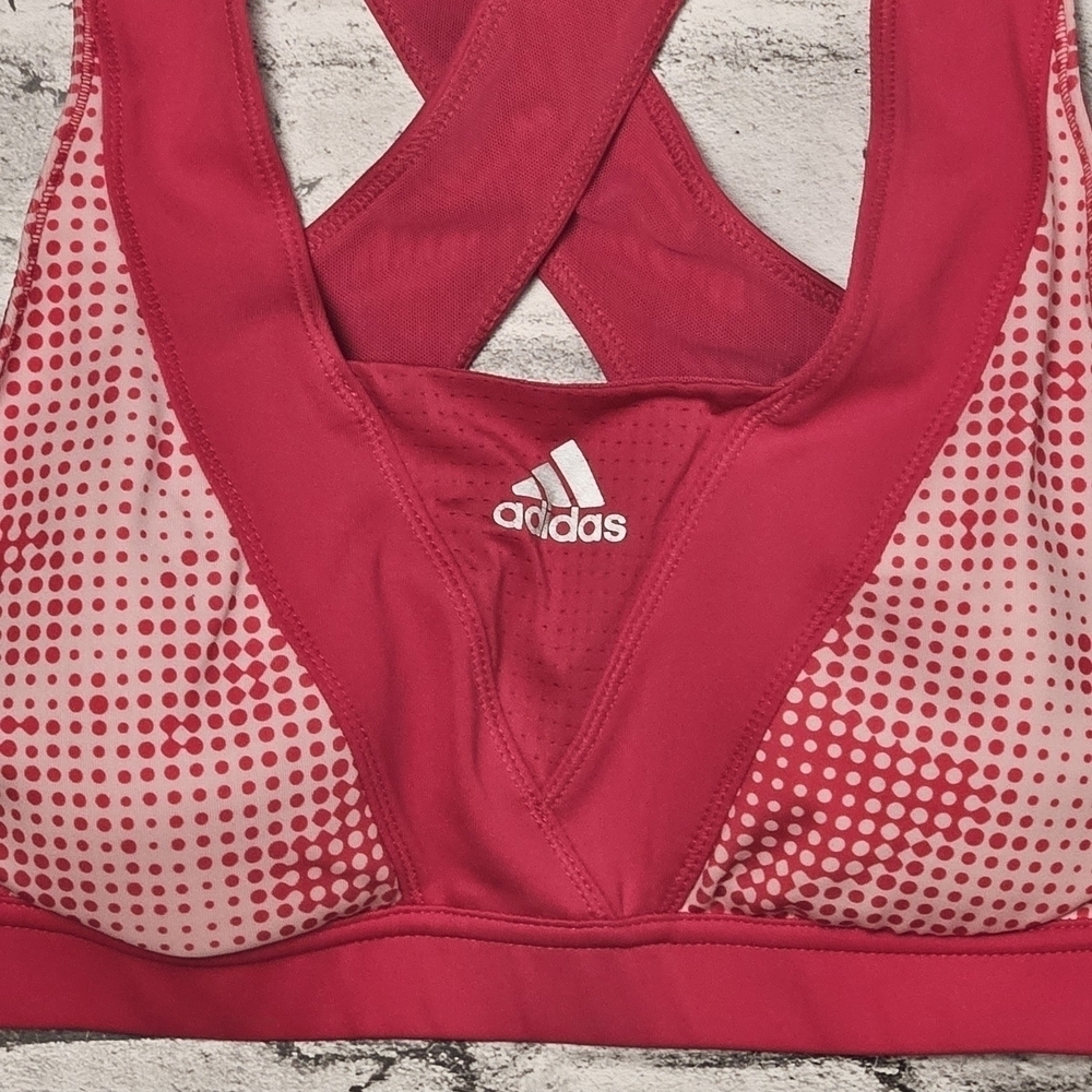 Adidas Pink Crossback Sports Bra Mesh Print Medium Activewear - Picture 3 of 8